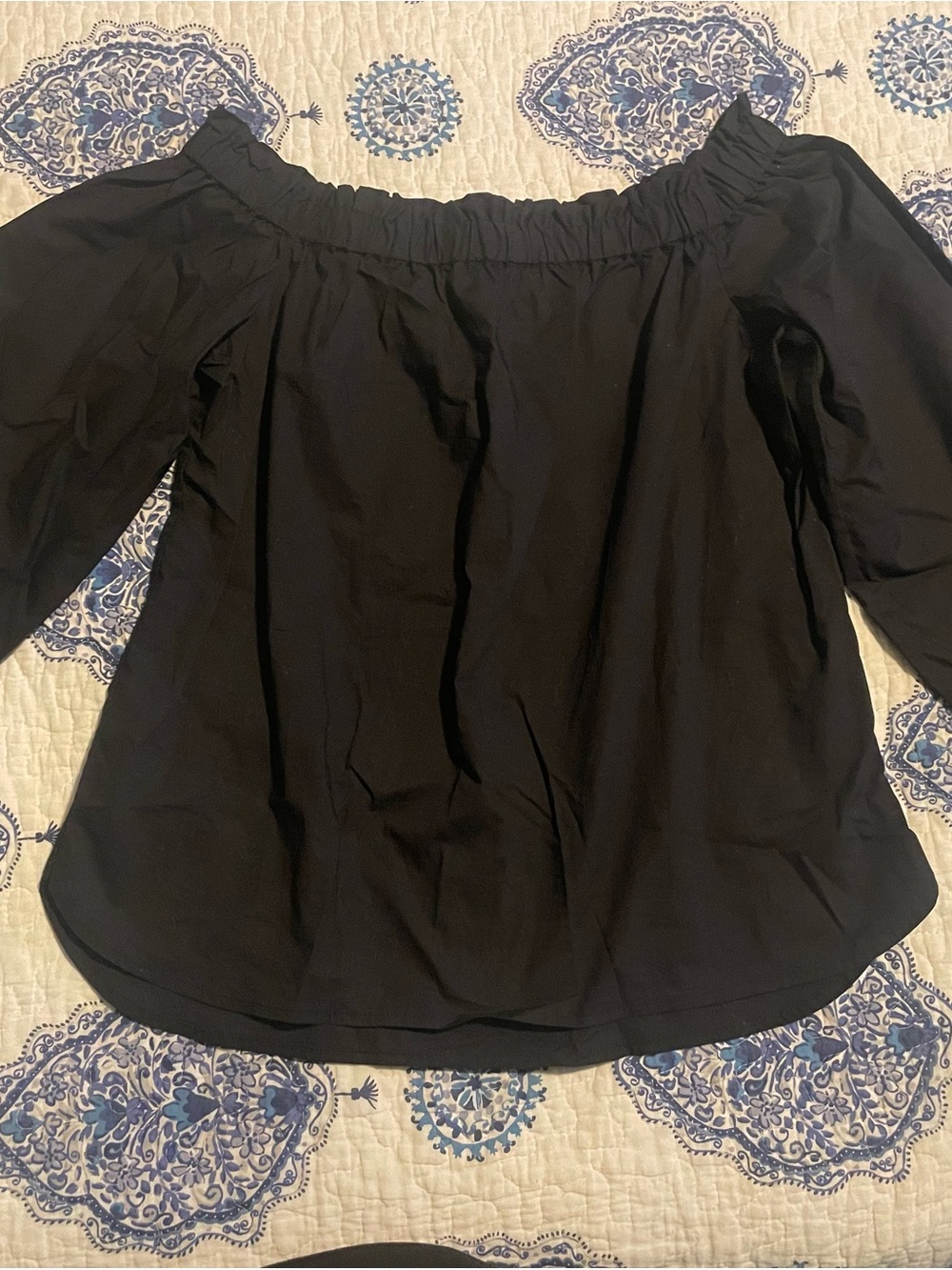 J. Crew Black Off-Shoulder Puff Sleeve Top
